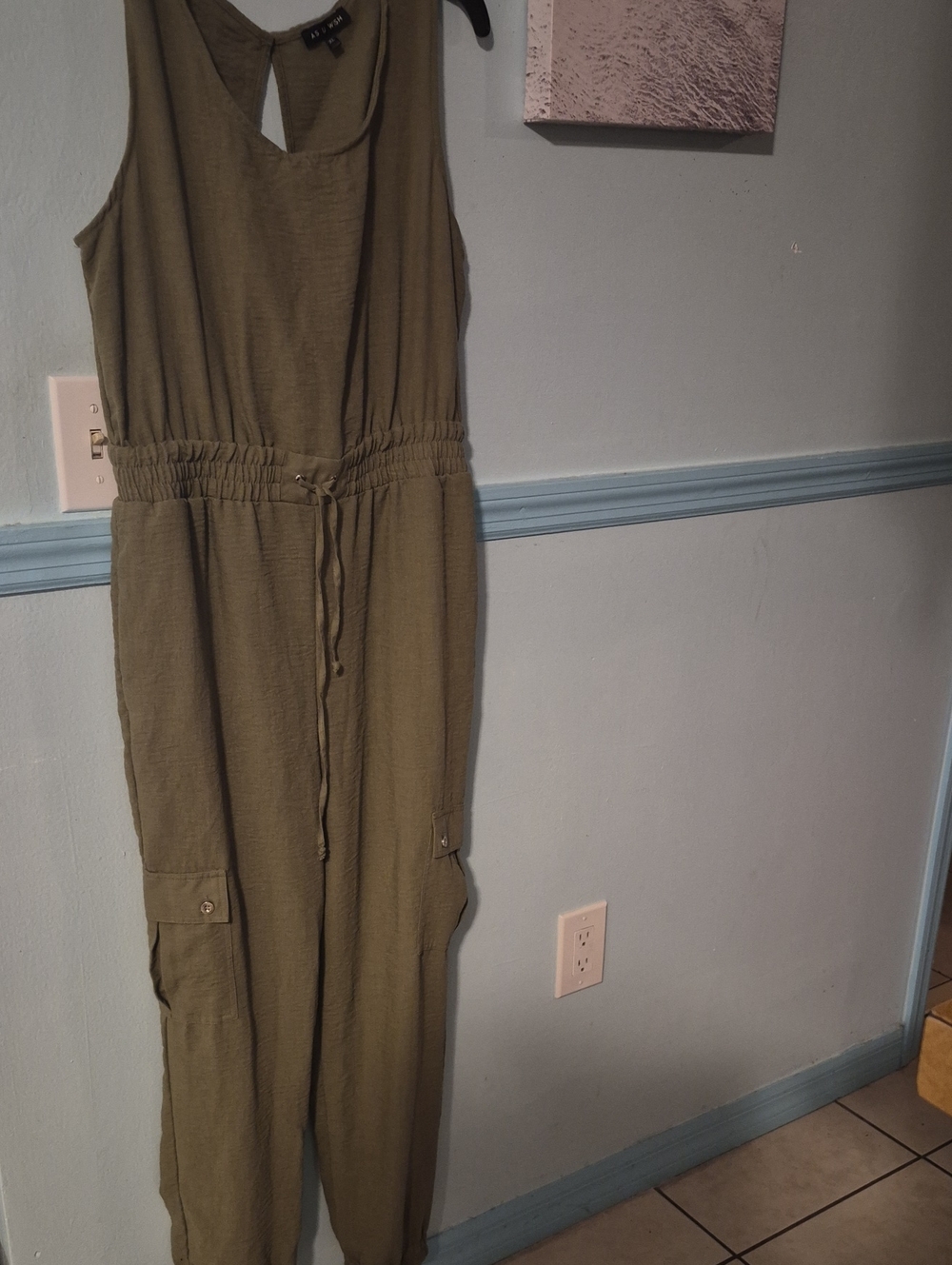 As U Wish Olive Green Sleeveless Utility Jumpsuit (Women)